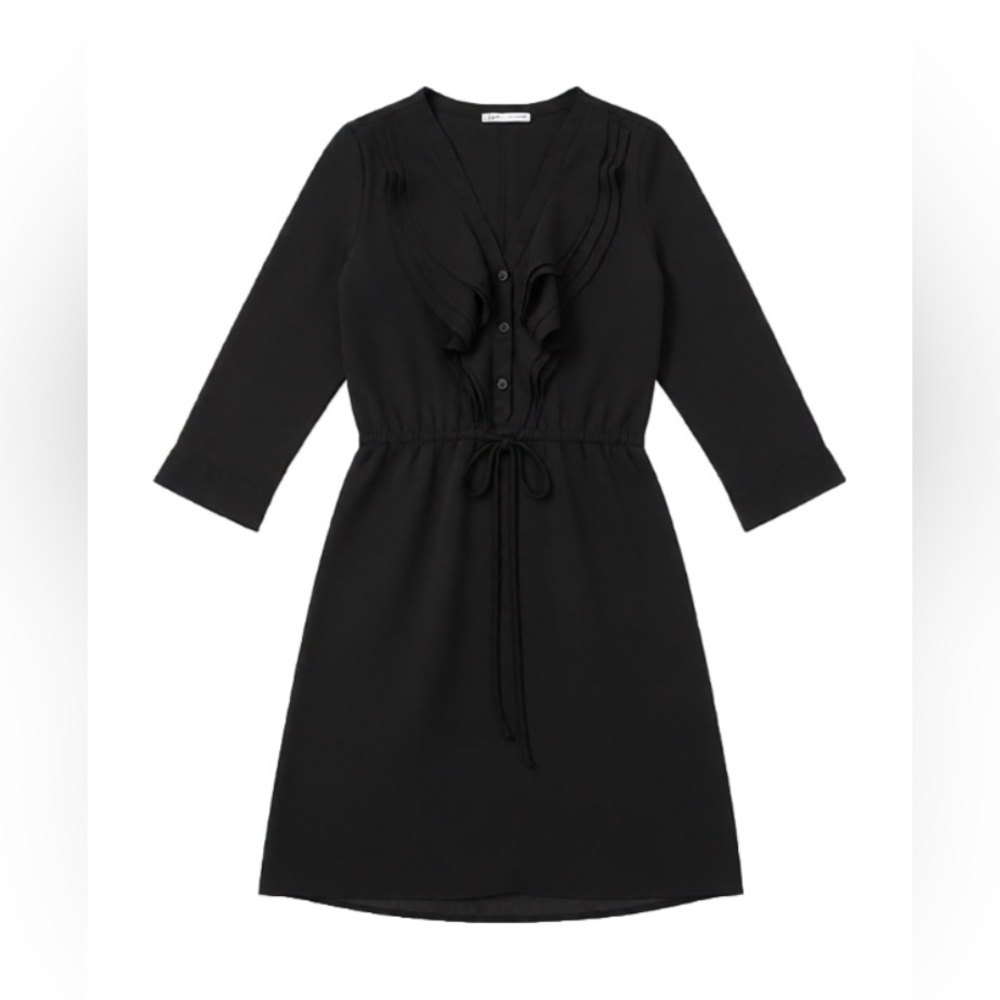 H&M Black Ruffle Bib Button Down Drawstring Dress